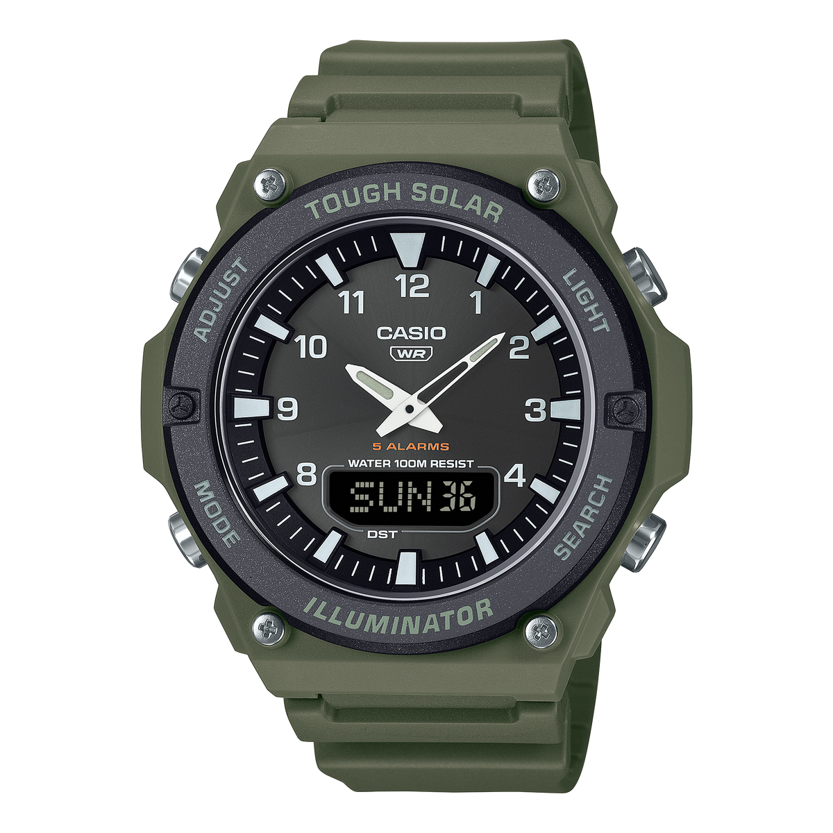 Casio Men's Analog-Digital Watch, Black Dial With Green Resin Band, AQ-S820W-3BVDF | Kewalrams Bahrain