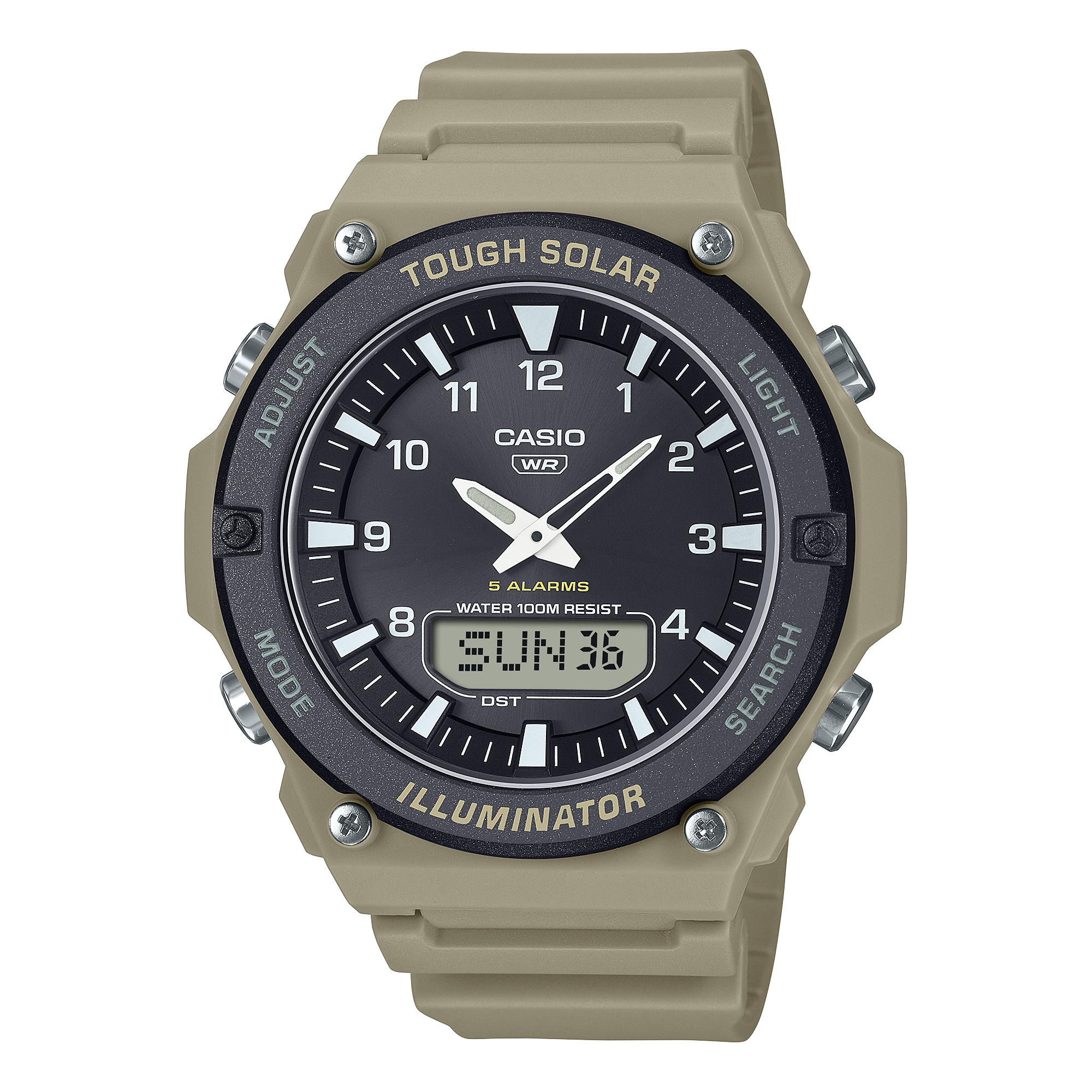 Casio Men's Analog-Digital Watch, Black Dial With Beige Resin Band, AQ-S820W-5AVDF | Kewalrams Bahrain