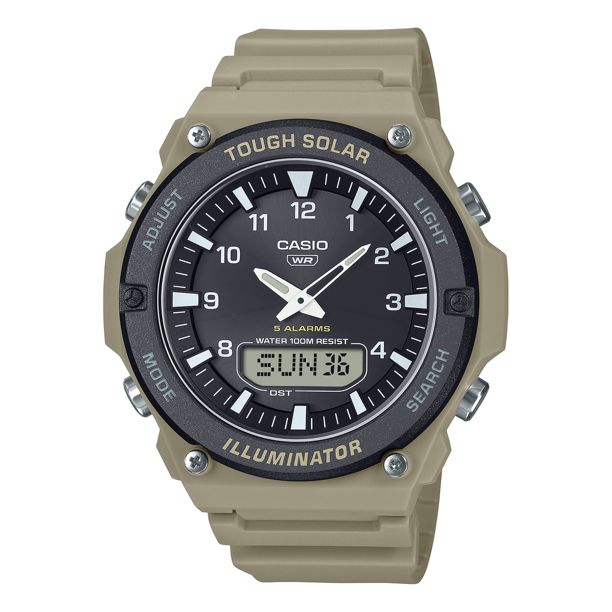 Casio Men's Analog-Digital Watch, Black Dial With Beige Resin Band, AQ-S820W-5AVDF | Kewalrams Bahrain