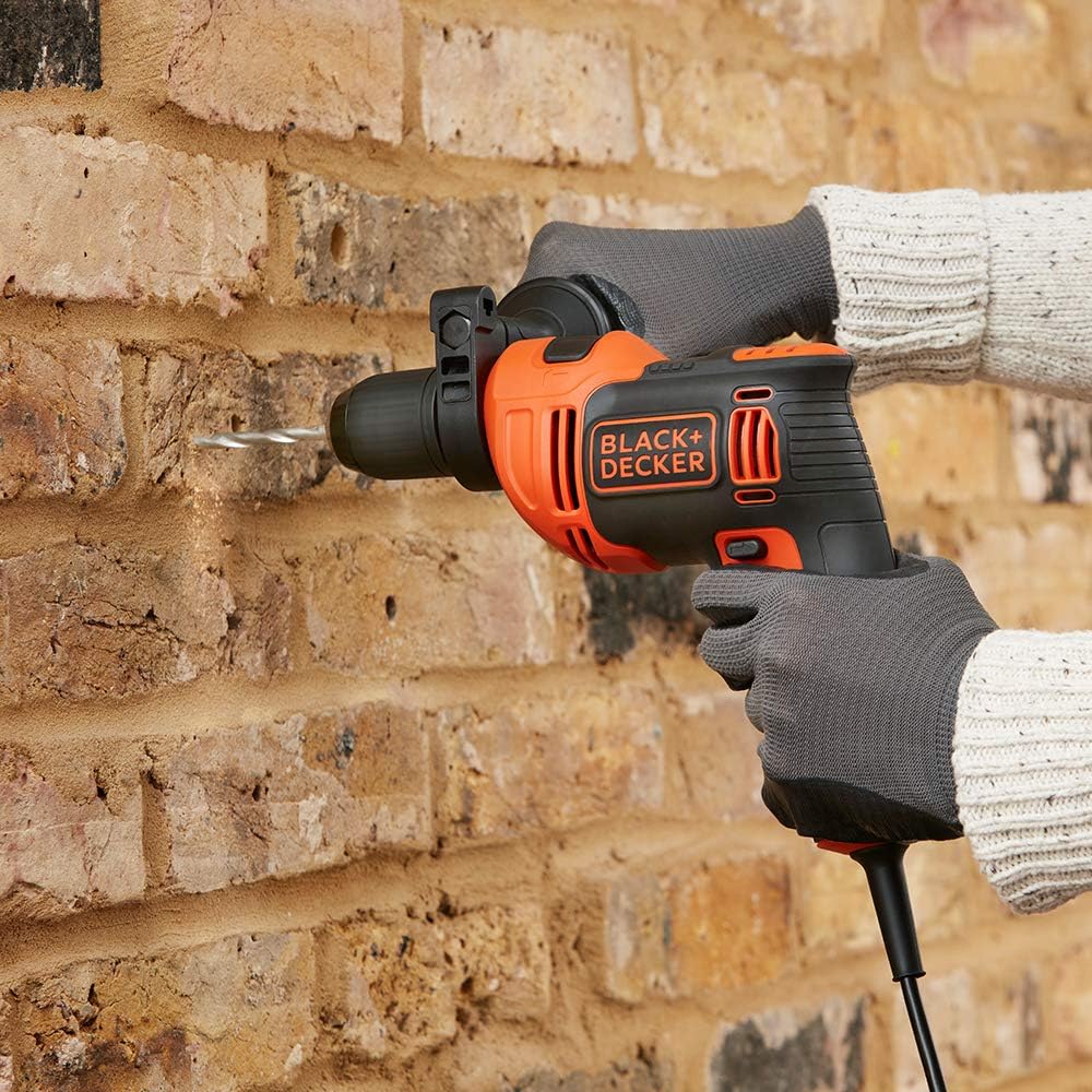 Black+Decker, Single Gear Hammer Drill with 4 Drill Bits in Kitbox,  BEH710K-GB