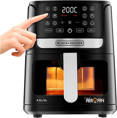 Black+Decker 4.5 L Digital AirOfry with Window, 1500 W, AF4500,Digital air fryer with viewing window