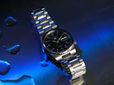 Seiko 21 Jewels Arabic Dial Men's Watch Analog Black Dial with Silver Stainless Steel Band, SNK063J5