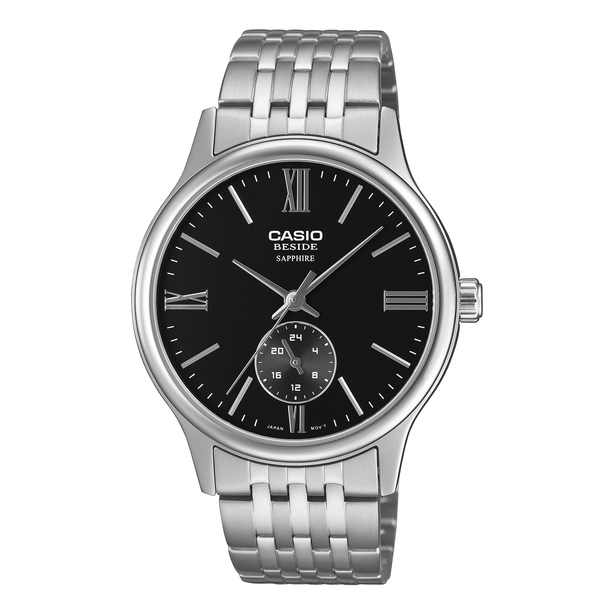 Casio Beside Collection Men's Watch Multifunction Analog Black Dial and Sapphire Crystal Glass with Stainless Steel Band, BMS-100D-1AVDF product image