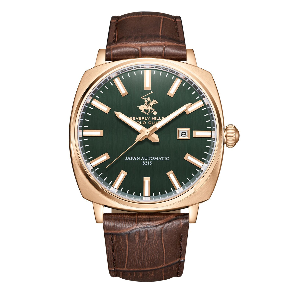 Beverly Hills Polo Club Men's Watch Analog Green Dial with Brown Leather Strap, BP3687X.472