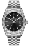 Beverly Hills Polo Club Men's Date Analog Watch with Black Dial and Silver Stainless Steel Band, BP3018X.350