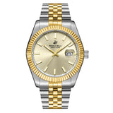 Beverly Hills Polo Club Men's Date Analog Watch with Gold Dial and Silver and Gold Stainless Steel Band, BP3018X.210
