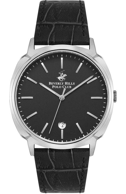Beverly Hills Polo Club Men's Watch Analog Black Dial with Black Leather Band, BP3022X.351