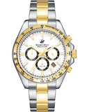 Beverly Hills Polo Club Men's Multifunction Watch with White Dial and Silver and Gold Stainless Steel Band, BP3127X.230