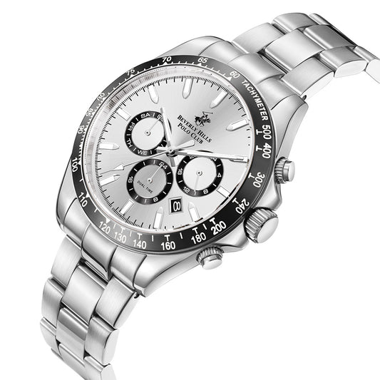 Beverly Hills Polo Club Men's Multifunction Watch with Silver Dial and Silver Stainless Steel Band, BP3127X.331