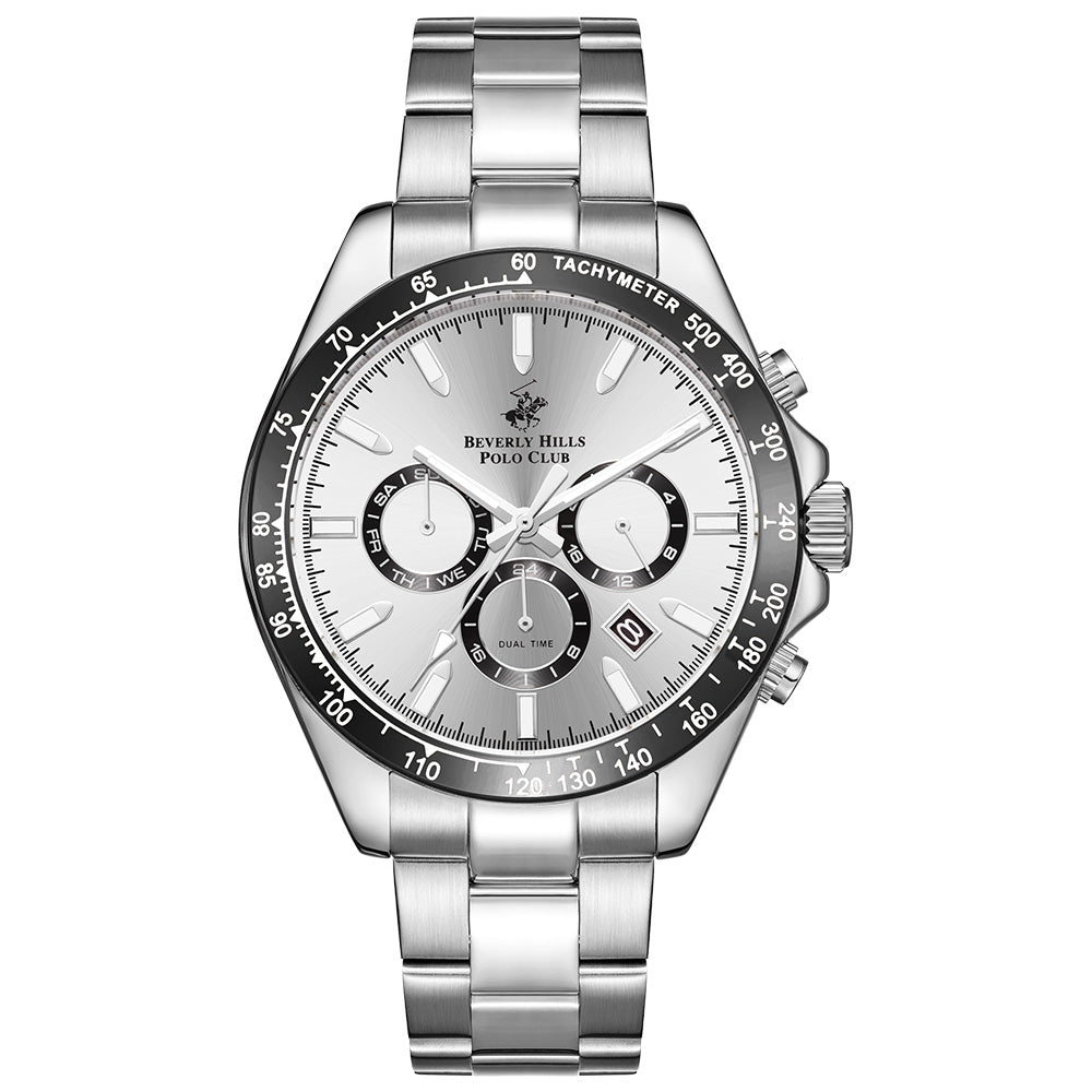 Beverly Hills Polo Club Men's Multifunction Watch with Silver Dial and Silver Stainless Steel Band, BP3127X.331