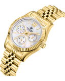 Beverly Hills Polo Club Women's Multifunction Watch with White Mother of Pearl Dial and Gold Stainless Steel Band, BP3169C.121