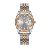 Beverly Hills Polo Club Women's Date Analog Watch with Silver Dial and Silver and rose-gold-111 Stainless Steel Band, BP3654X.530