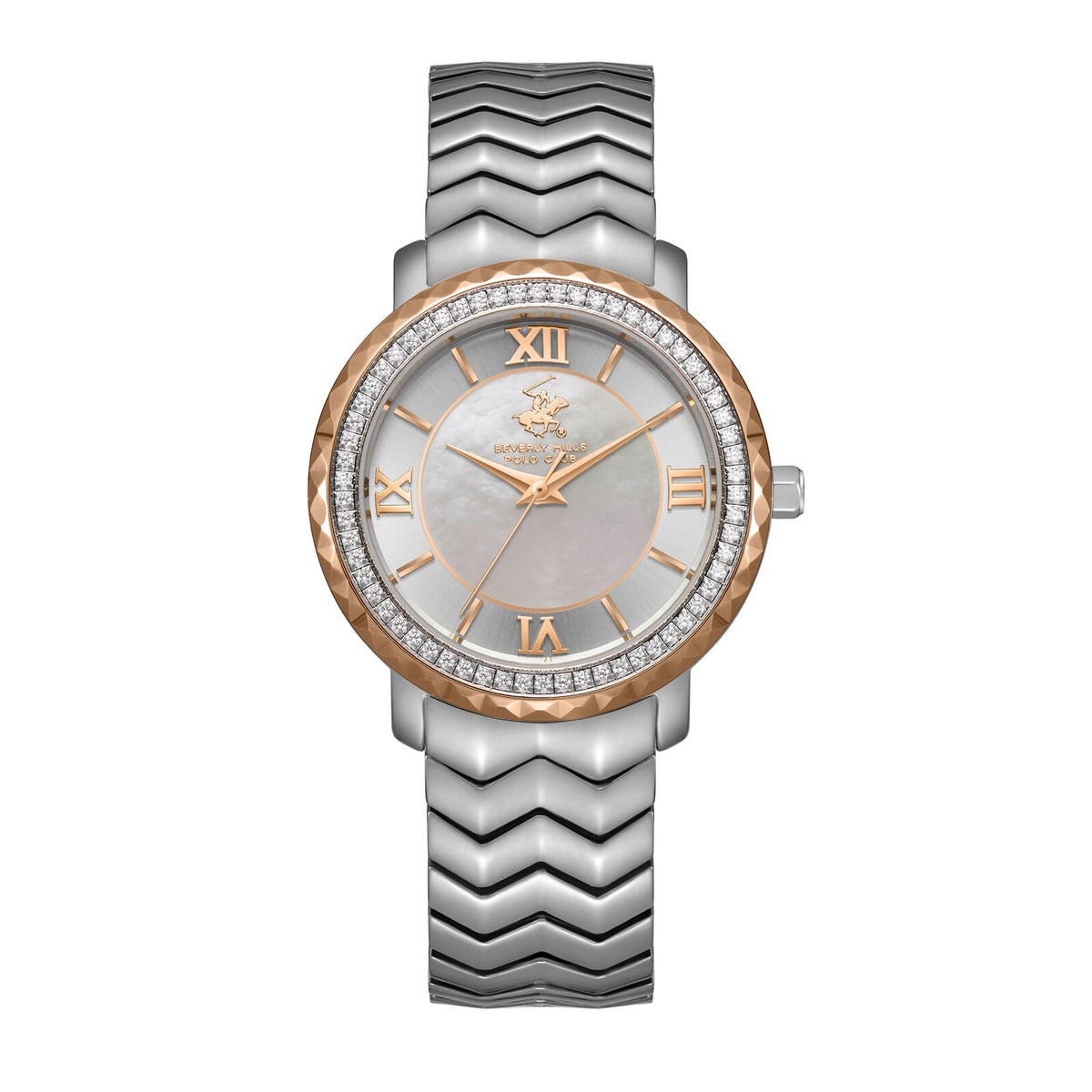 Beverly Hills Polo Club Women's Watch Analog Mother of Pearl Dial with Gold Stainless Steel Band, BP3669C.520
