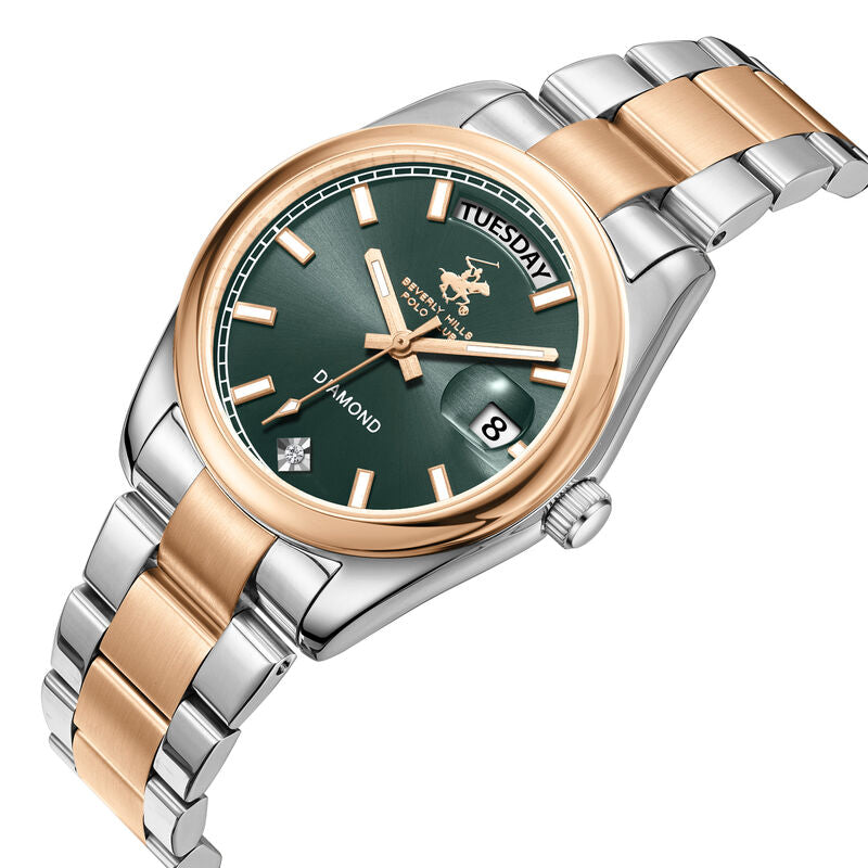 Beverly Hills Polo Club, Men's, Analog Watch, Green Dial, with Stainless Steel Band, BH-BP3709X.570