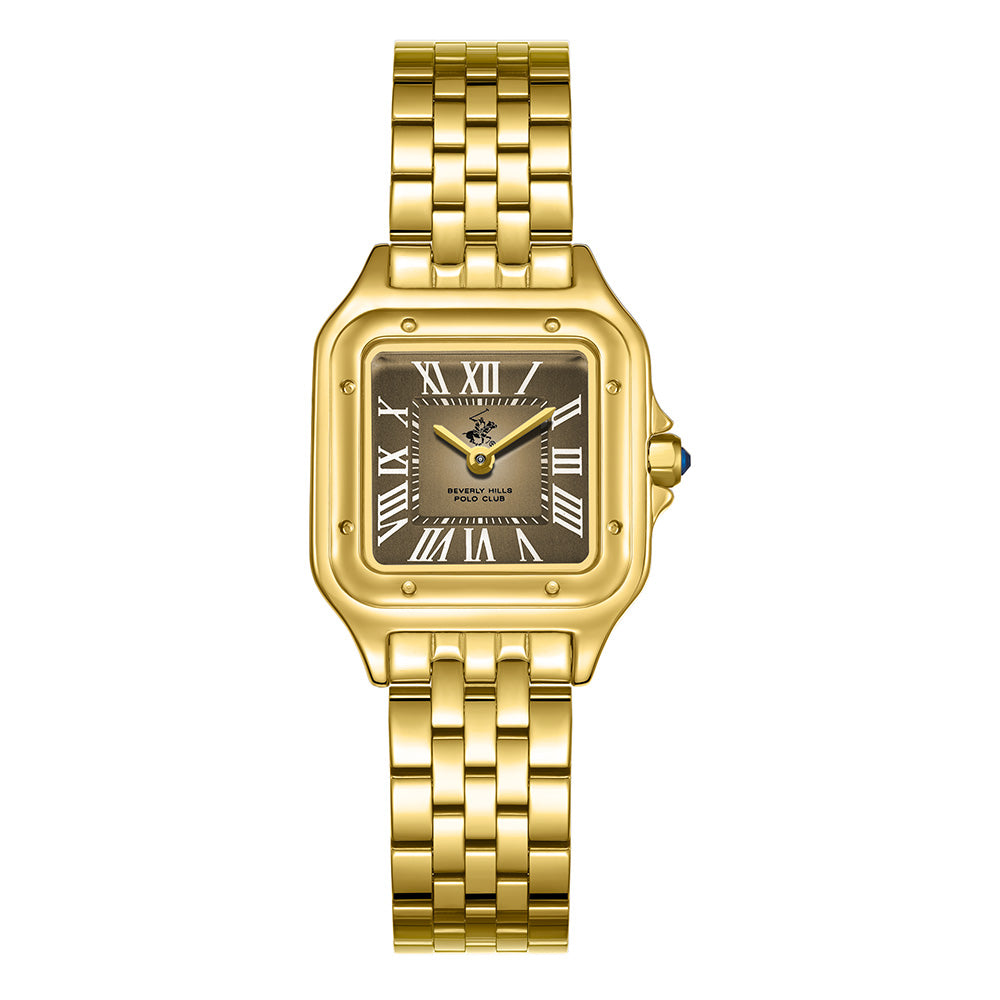 Beverly Hills Polo Club Women's Analog Watch with Gold Dial and Gold Stainless Steel Band, BP3755C.110