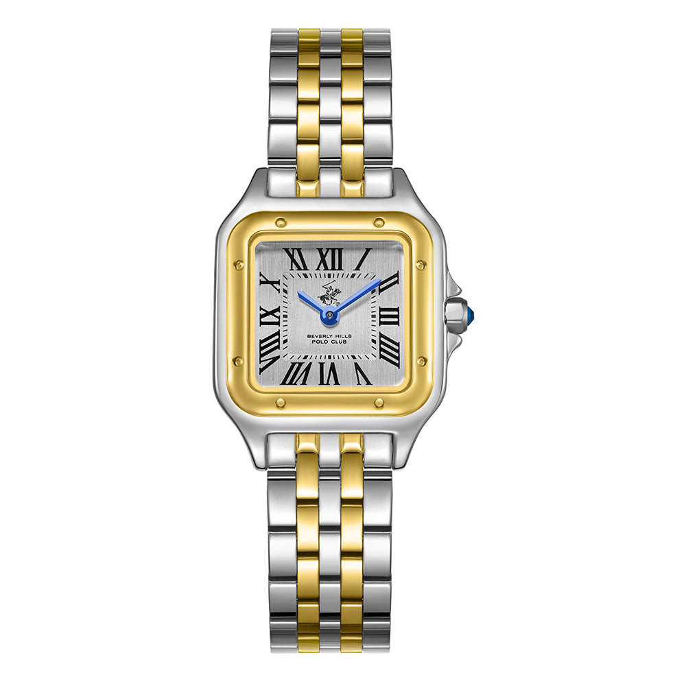 Beverly Hills Polo Club Women's Analog Watch with Silver Dial and Silver and Gold Stainless Steel Band, BP3755C.231