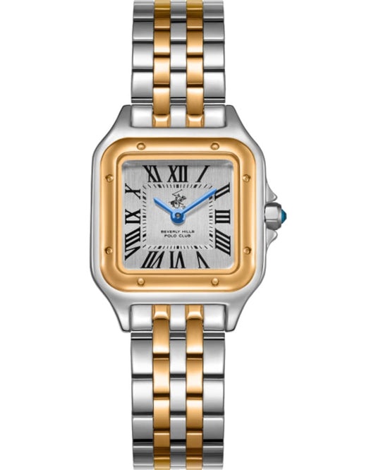 Beverly Hills Polo Club Women's Analog Watch with Silver Dial and Silver and rose-gold-111 Stainless Steel Band, BP3755C.531