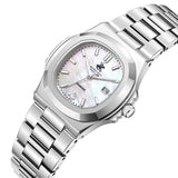 Beverly Hills Polo Club Women's Date Analog Watch with Mother of Pearl Dial and Silver Stainless Steel Band, BP3780X.320