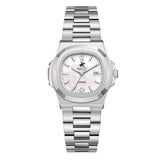 Beverly Hills Polo Club Women's Date Analog Watch with Mother of Pearl Dial and Silver Stainless Steel Band, BP3780X.320