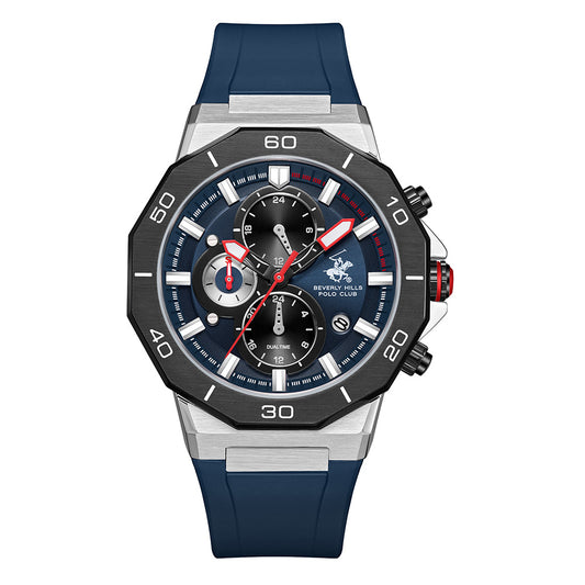 Beverly Hills Polo Club Men's Multifunction Watch with Dark Blue Dial and Blue Silicone Band, BP3784X.399