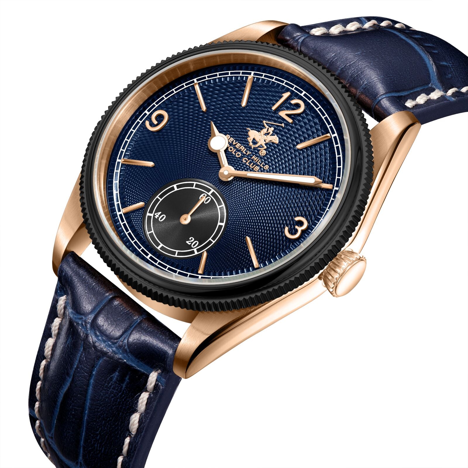 Beverly Hills Polo Club Men's Slim Analog Watch, Dark Blue Dial  With Blue Leather Strap, BP3807X.599