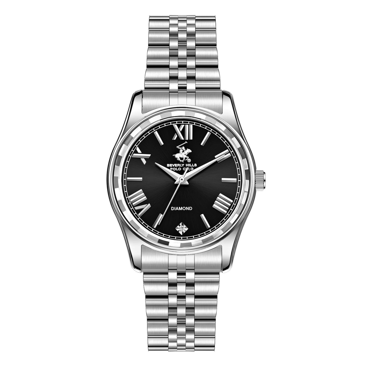 Beverly Hills Polo Club Women's Analog Watch, Black Dial  With Silver Stainless Steel Band, BP3808C.350