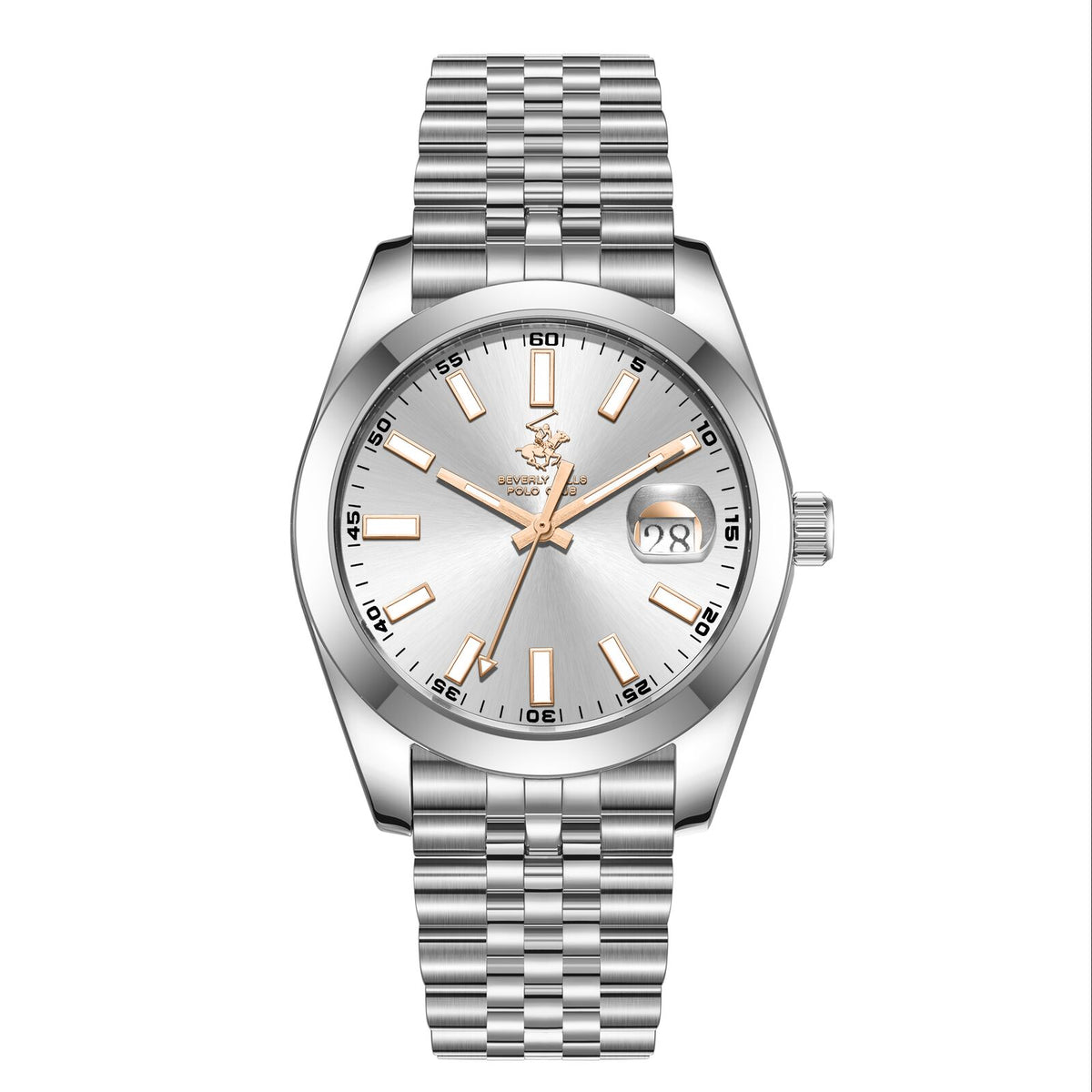 Beverly Hills Polo Club Men's Analog Watch, Grey Dial  With Silver Stainless Steel Band, BP3810X.330