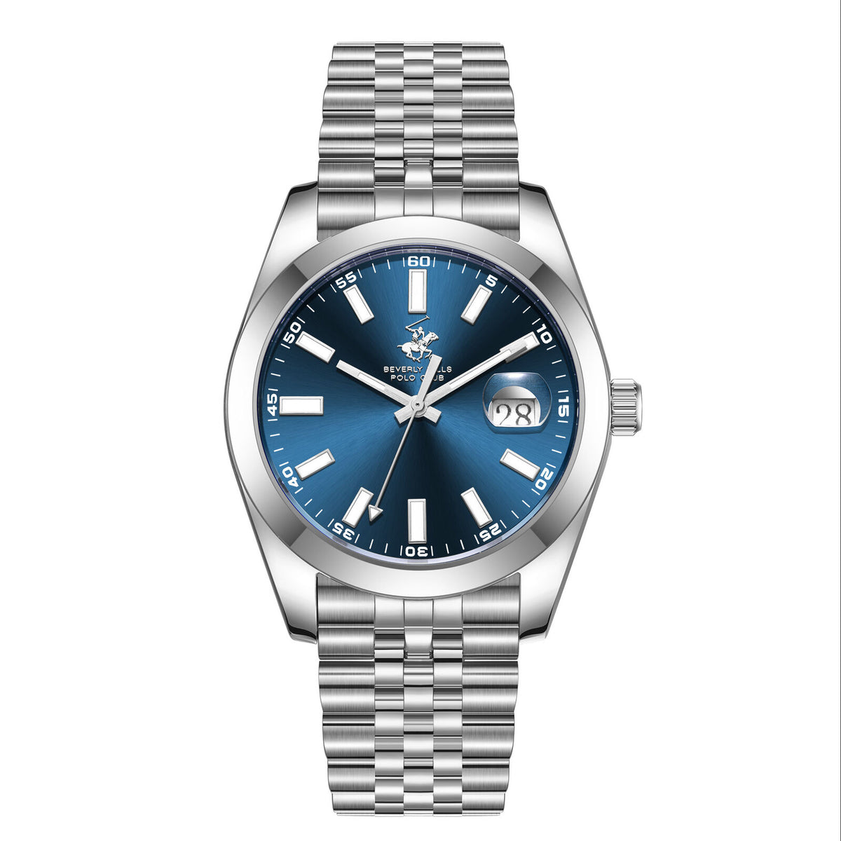 Beverly Hills Polo Club Men's Analog Watch, Blue Dial  With Silver Stainless Steel Band, BP3810X.390