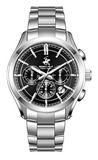 Beverly Hills Polo Club Men's Analog Watch, Gun Black Dial Multi-Function With Silver Stainless-Steel Band, BP3812X.350
