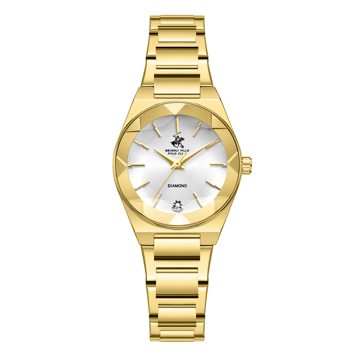 Beverly Hills Polo Club Women's Analog Watch, Silver Dial  With Golden Stainless Steel Band, BP3813C.130