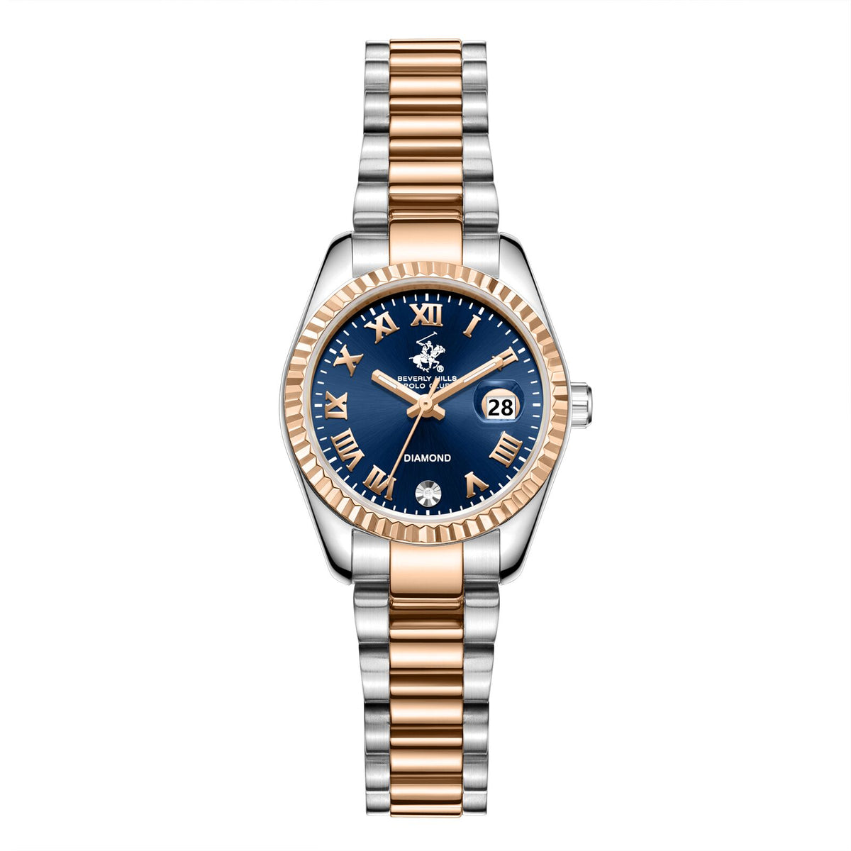 Beverly Hills Polo Club Women's Analog Watch, Dark Blue Dial  With Two Tone Stainless Steel Band, BP3819X.590