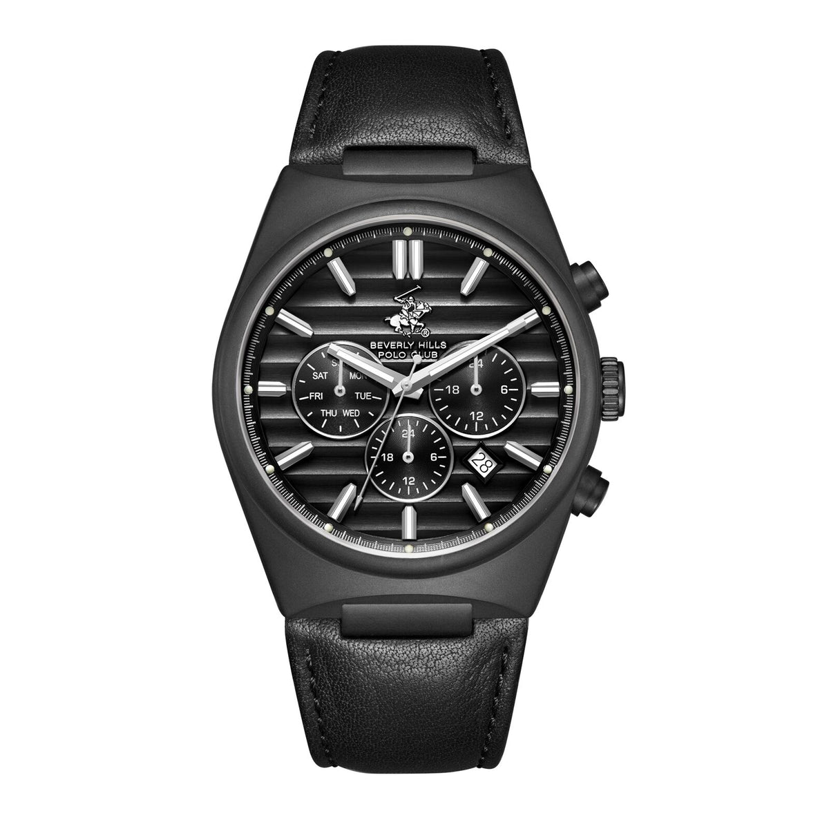 Beverly Hills Polo Club Men's Analog Watch, Black Dial  With Black Leather Strap, BP3821X.651