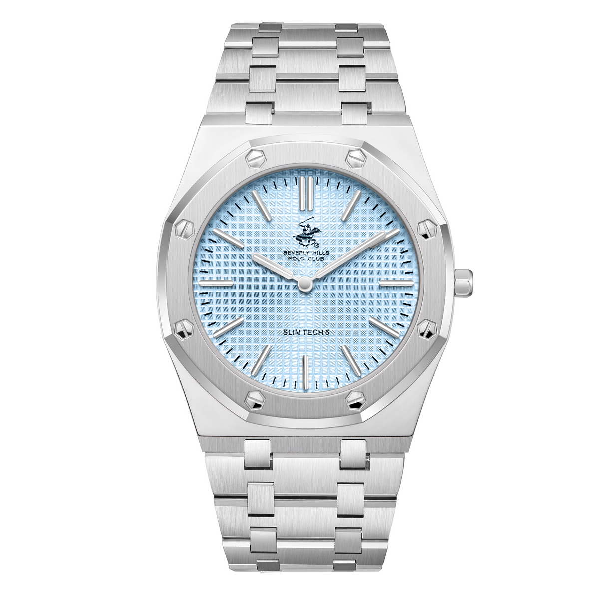 Beverly Hills Polo Club Men's Watch Blue Dial with Silver Stainless Steel Band, BP3825X.300