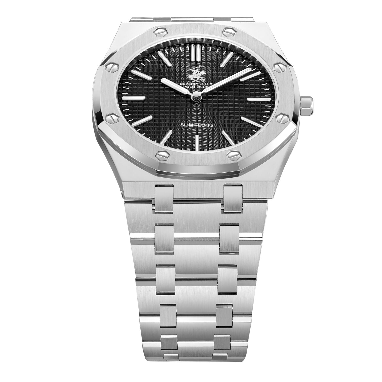 Beverly Hills Polo Club Men's Slim Analog Watch, Gun Black Dial  With Silver Metal Band, BP3825X.350