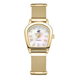 Beverly Hills Polo Club Women's Analog Watch, Mother Of Pearl Dial  With Golden Stainless Steel Mesh Band, BP3826C.120