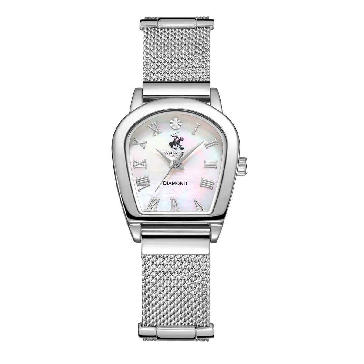 Beverly Hills Polo Club Women's Analog Watch, Mother Of Pearl Dial  With Silver Stainless Steel Mesh Band, BP3826C.320