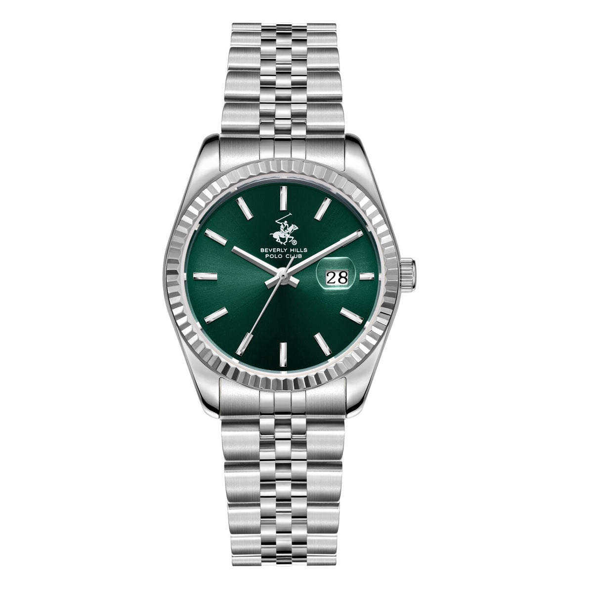 Beverly Hills Polo Club Women's Analog Watch, Green Dial  With Silver Stainless Steel Band, BP3827X.370
