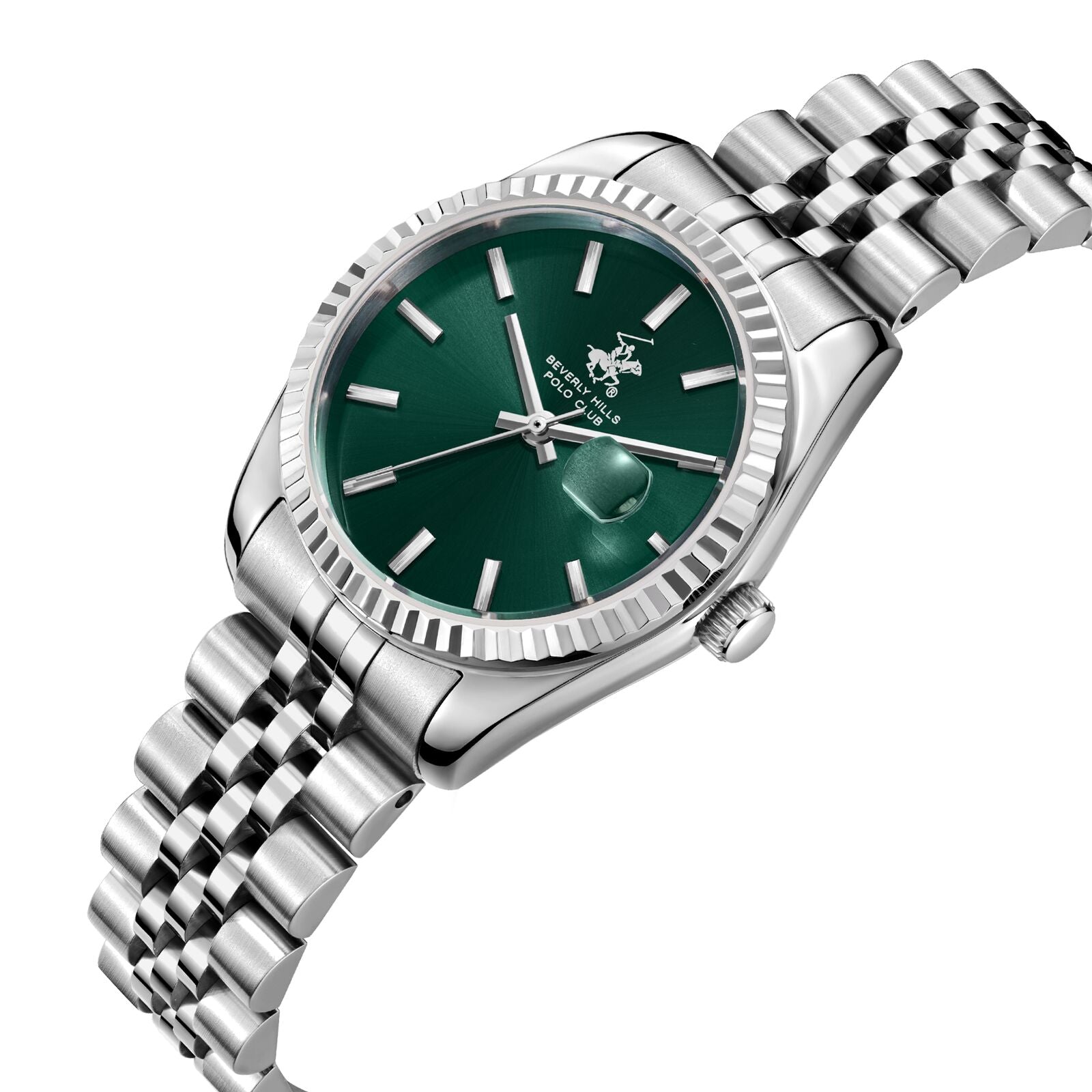 Beverly Hills Polo Club Women's Analog Watch, Green Dial  With Silver Stainless Steel Band, BP3827X.370