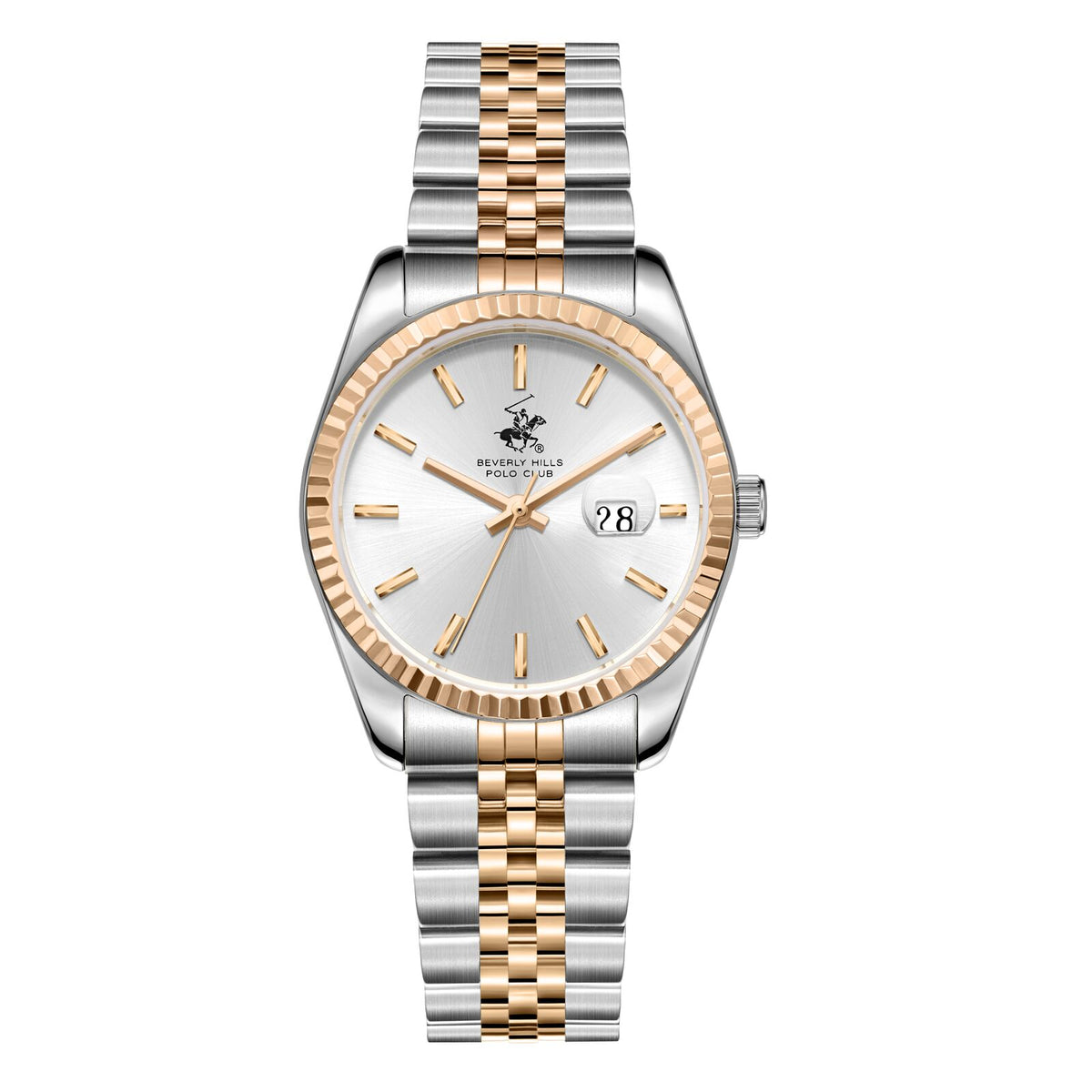 Beverly Hills Polo Club Women's Analog Watch, Silver Dial  With Two Tone Stainless Steel Band, BP3827X.530