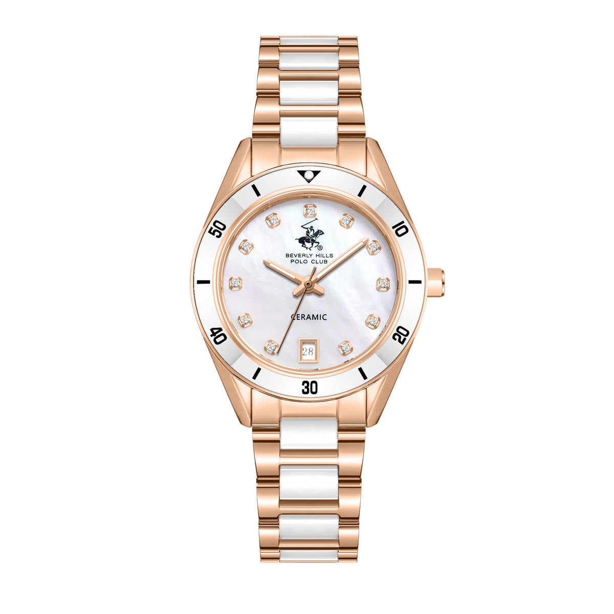 Beverly Hills Polo Club Women's Analog Watch, Mother Of Pearl Dial  With Stainless Steel & Ceramic Band, BP3829X.420