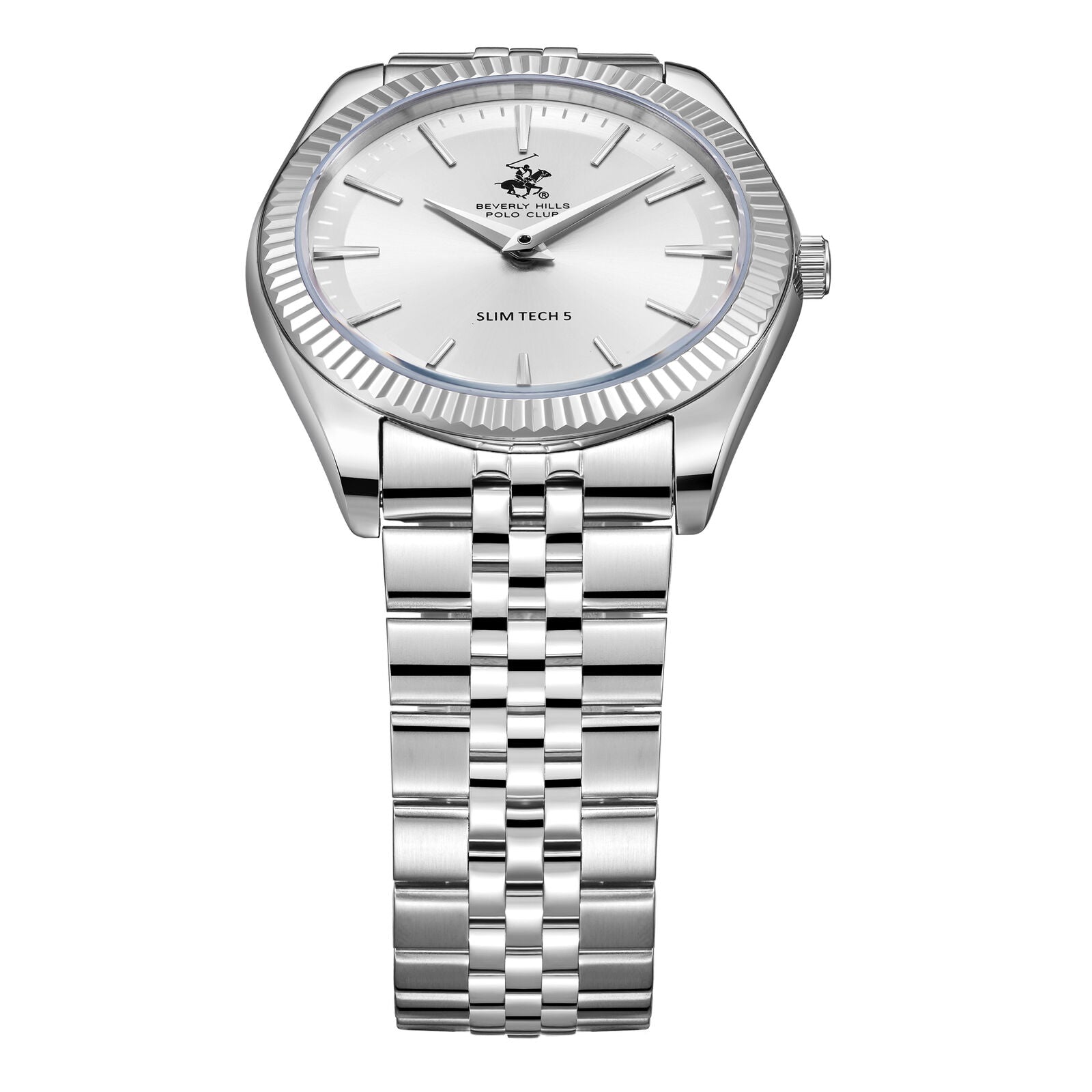 Beverly Hills Polo Club Men's Slim Analog Watch, Silver Dial  With Silver Stainless Steel Band, BP3830X.330