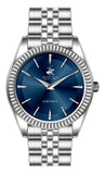 Beverly Hills Polo Club Men's Slim Analog Watch, Blue Dial  With Silver Stainless Steel Band, BP3830X.390