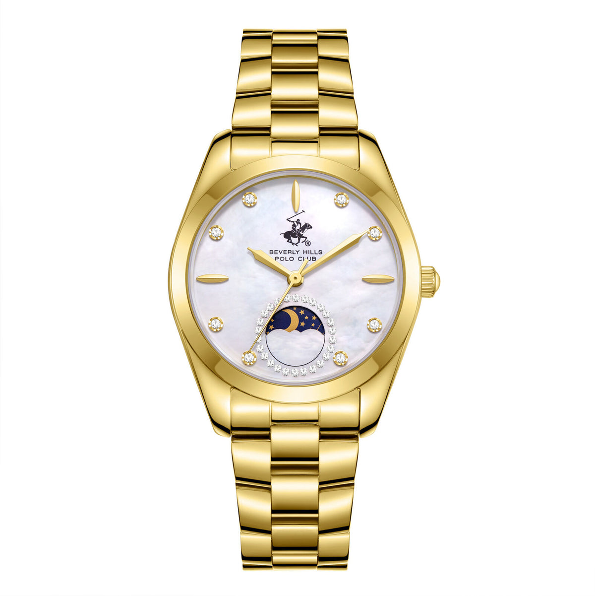 Beverly Hills Polo Club Women's Analog Watch, Mother Of Pearl Dial  With Golden Stainless Steel Band, BP3833X.120