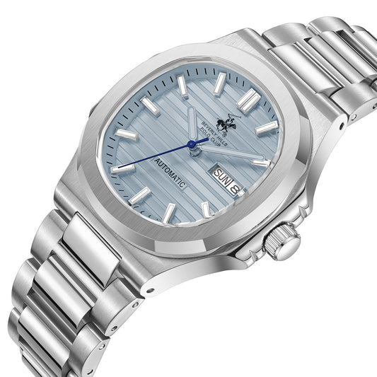 Beverly Hills Polo Club Men's Automatic Watch with Blue Dial and Silver Stainless Steel Band, BP3835X.300