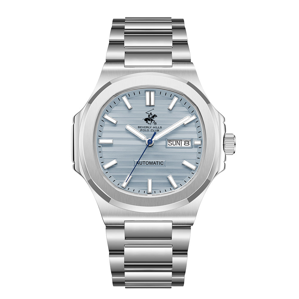 Beverly Hills Polo Club Men's Automatic Watch with Blue Dial and Silver Stainless Steel Band, BP3835X.300