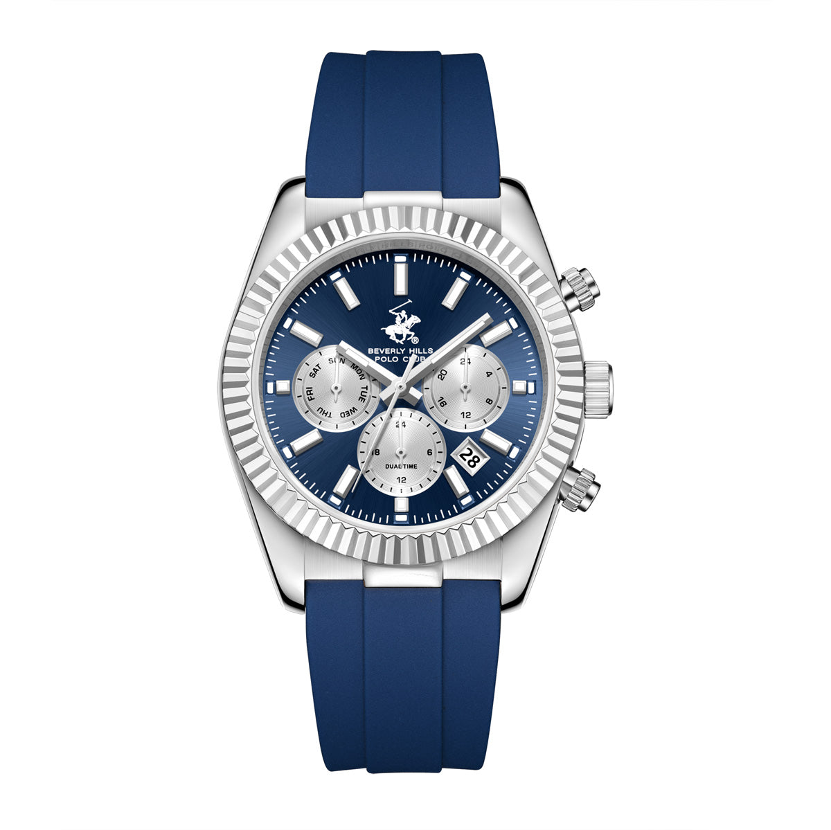 Beverly Hills Polo Club Men's Analog Watch, Blue Dial Multi-Function With Blue Silicon Strap, BP3836X.399