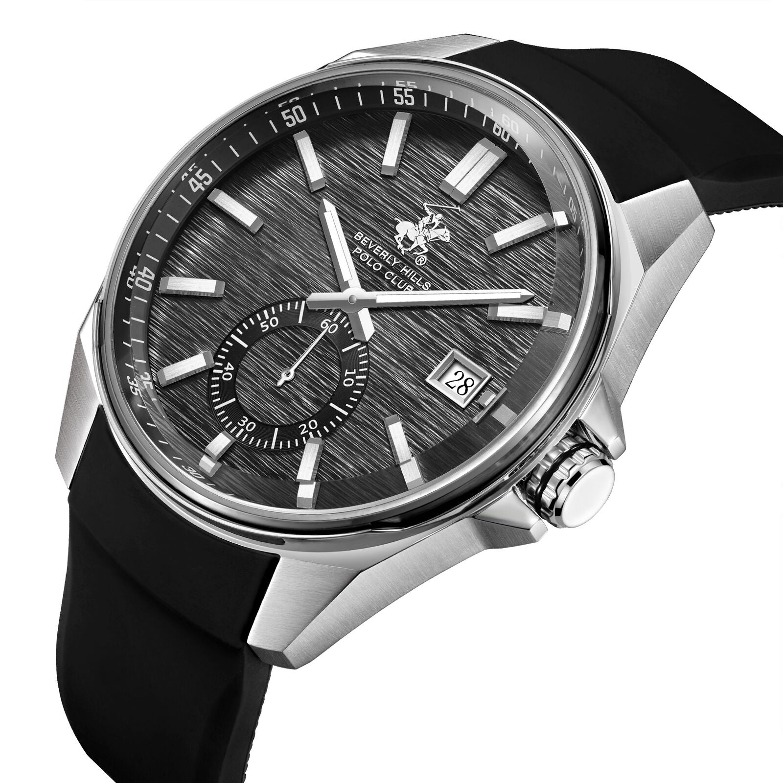 Beverly Hills Polo Club Men's Analog Watch, Black Dial Multi-Function With Black Silicon Strap, BP3837X.361