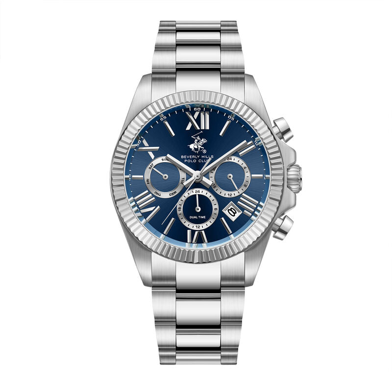 Beverly Hills Polo Club men analog watch, blue dial with silverstainless steel band, model BH-BP3874X.390, Bahrain