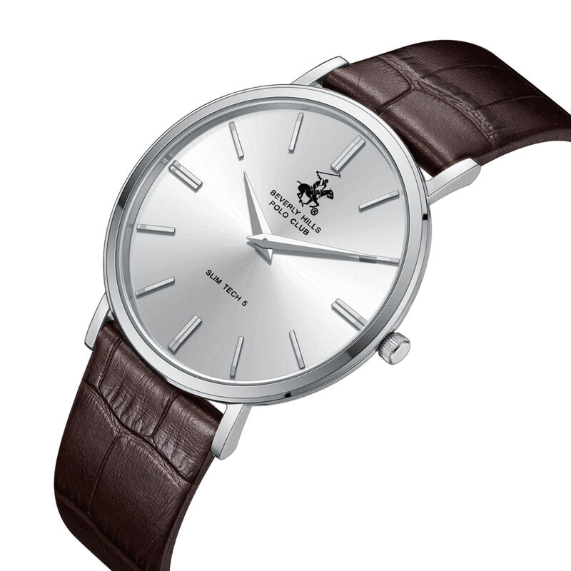 Beverly Hills Polo Club, Men's, Analog Watch, Silver Dial, with Leather Band, BH-BP3885X.362