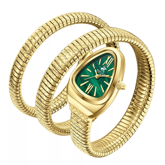 Beverly Hills Polo Club Women's Analog Watch with Green Dial and Gold Stainless Steel Band, BP3888C.170